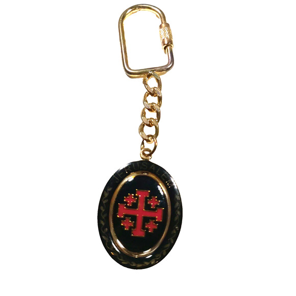 Jerusalem Spinner Length keychain Souvenir Black Red Gold Tone - Picture 1 of 5